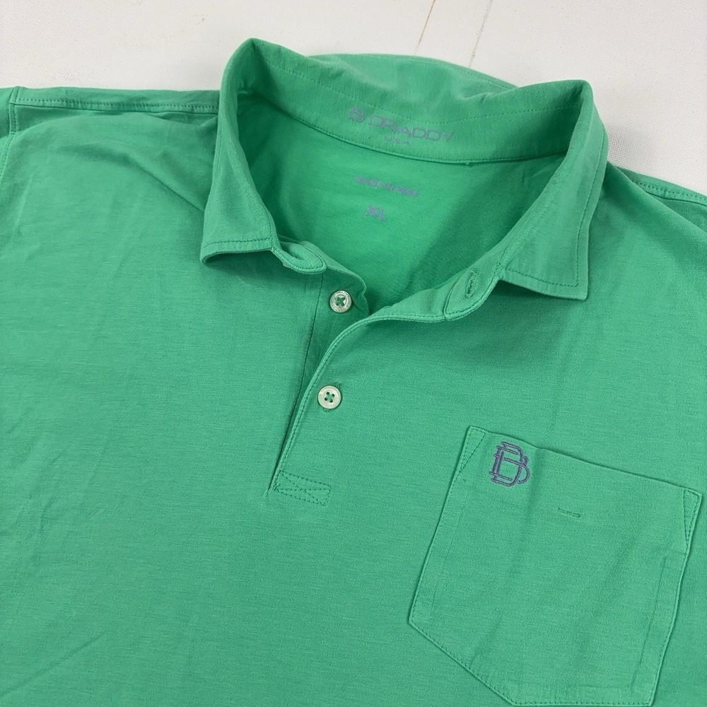 B Draddy Polo Shirt Mens XL Green Pima Cotton Stretch Pocket Short Sleeve Logo